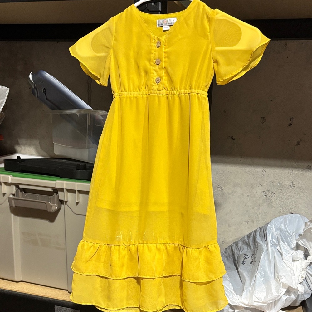 Sunny Yellow Tiered Button-Front Dress for Girls